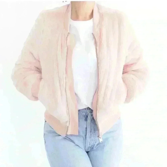 Love Tree Light Pink Soft Faux Fur Fluffy Bomber Coat Jacket Women Size Large - Picture 15 of 15